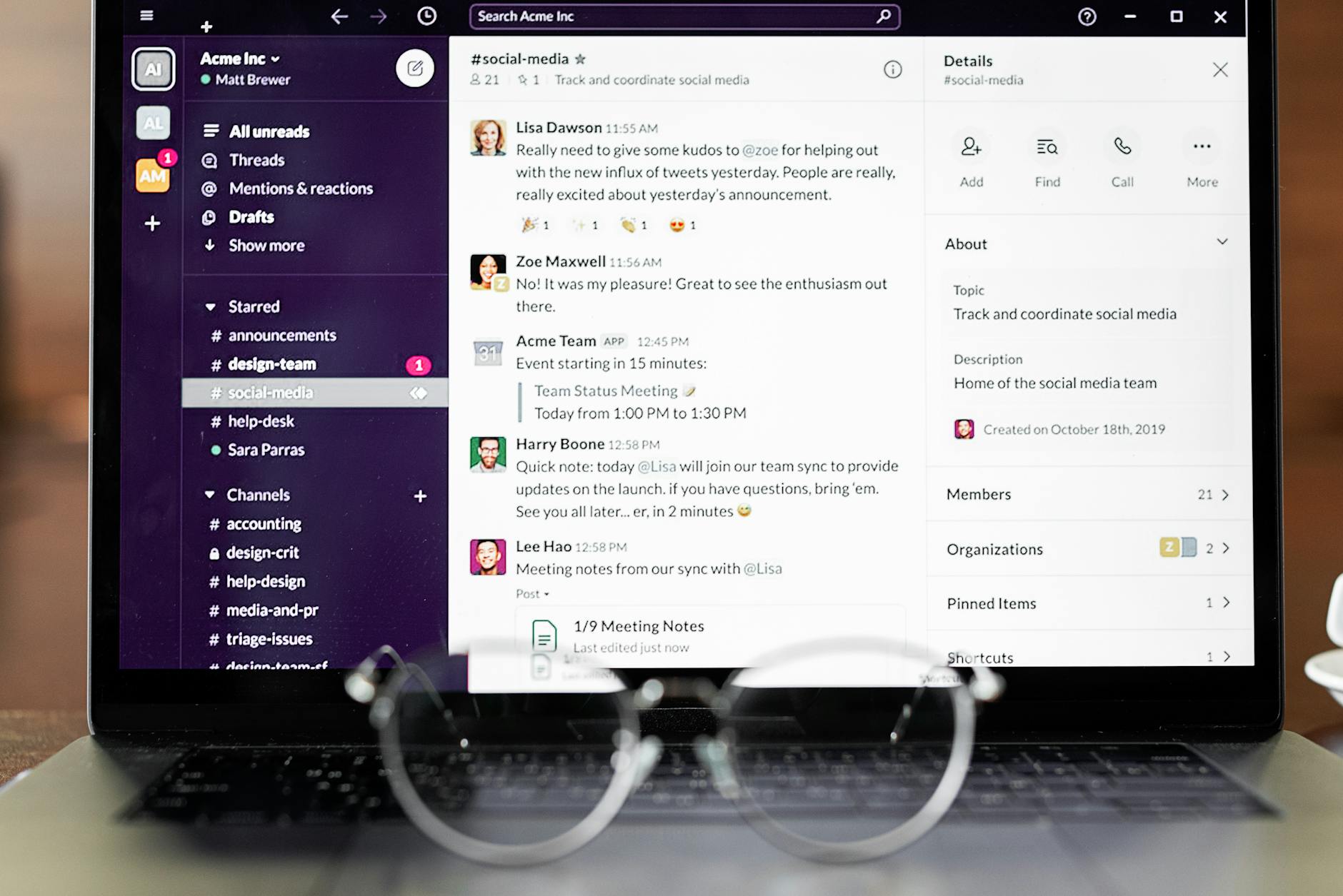 Team chat notifications on a laptop for Slack analytics bot setup